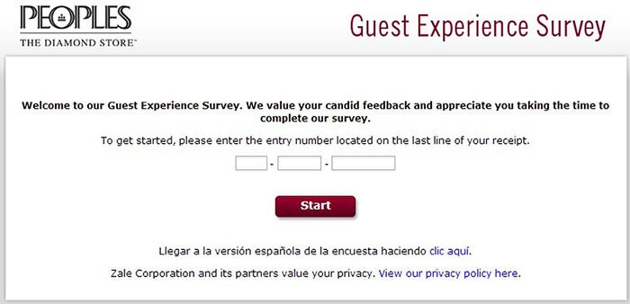 Peoples Jewellers Guest Experience Survey form