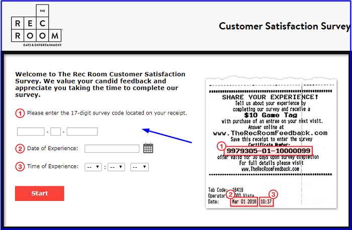 The Rec Room customer survey form
