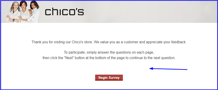 Chico’s Customer Satisfaction Survey form
