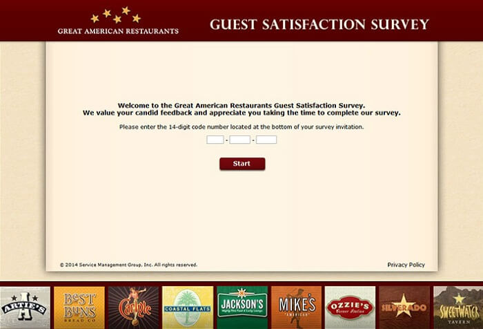 Great American Restaurants Guest Satisfaction Survey form