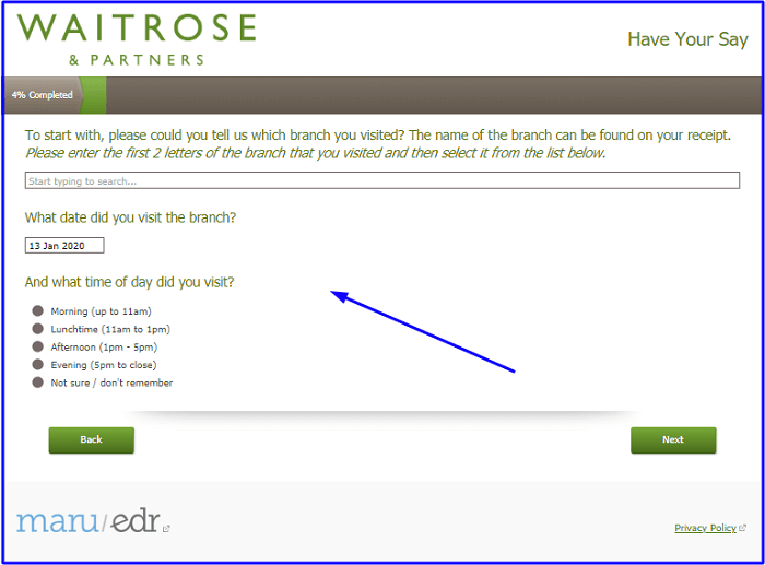 Waiitrose Customer Feedback Survey form
