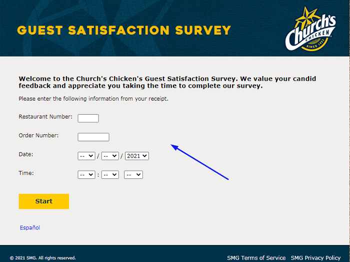 Church’s Chicken Feedback Survey form